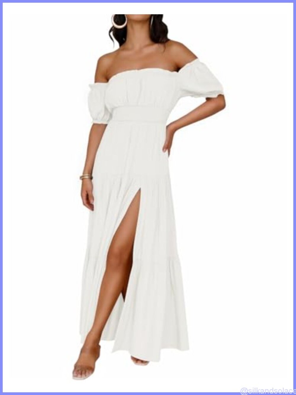 Off Shoulder Boho Maxi Dress with Puff Sleeves & Pockets